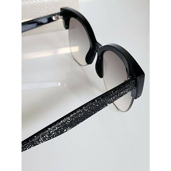 JIMMY CHOO Women\'s Oval 56mm Priya/S Black Glitter Sunglasses NEW WITH CASE $425 main image 6